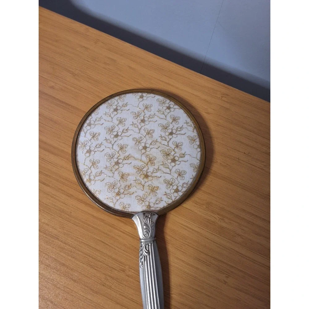 Vintage Hand Mirror Embroidered Metallic Gold. 12